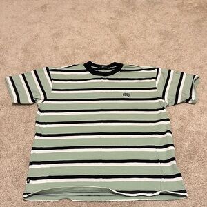 Obey Green, White, and Black Striped Tee